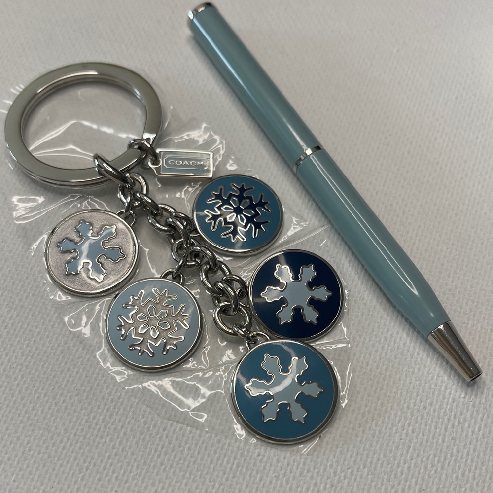 Coach Silver and Blue Snowflake Keychain with a Blue Coach Pen - Picture 1 of 4